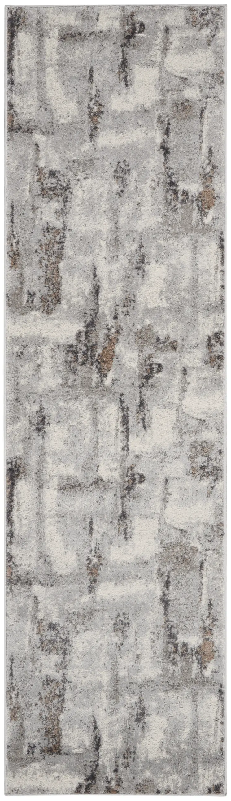8' Ivory Black and Gray Abstract Non Skid Runner Rug