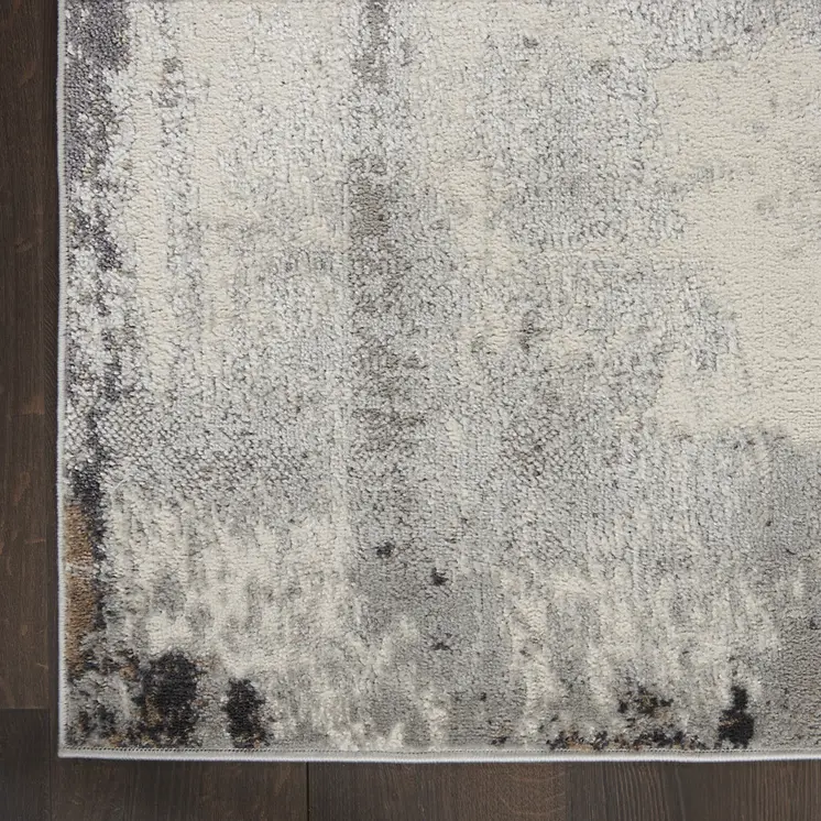 8' Ivory Black and Gray Abstract Non Skid Runner Rug