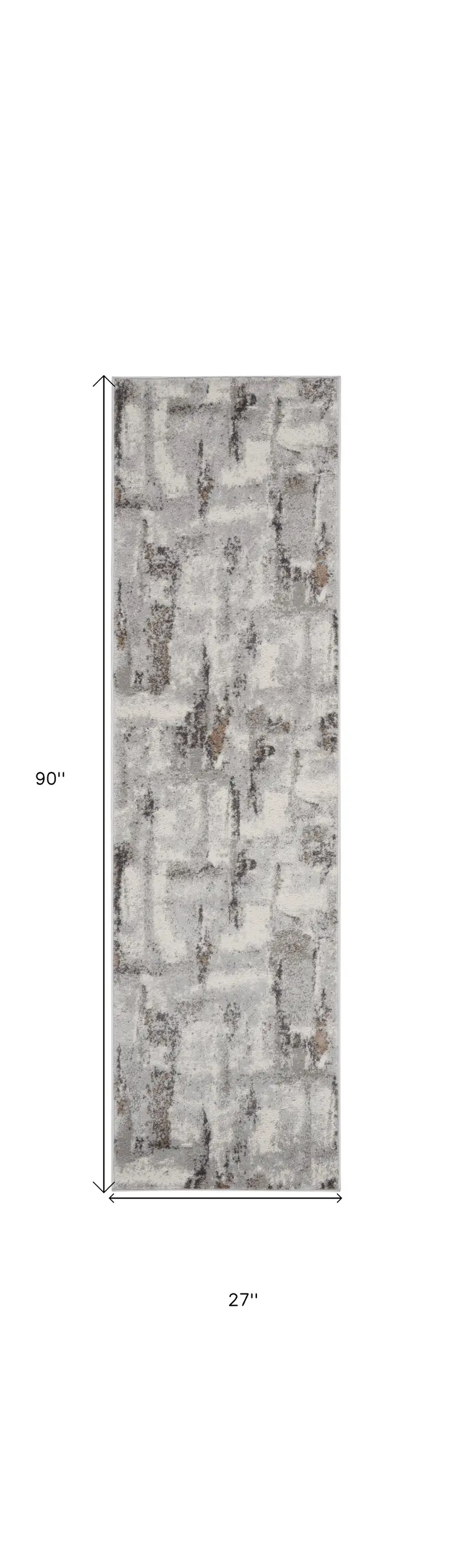 8' Ivory Black and Gray Abstract Non Skid Runner Rug
