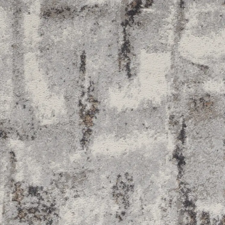 8' Ivory Black and Gray Abstract Non Skid Runner Rug
