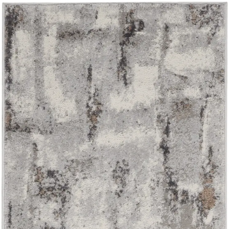 8' Ivory Black and Gray Abstract Non Skid Runner Rug