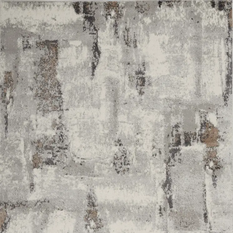 4' X 6' Ivory Black and Gray Abstract Non Skid Area Rug