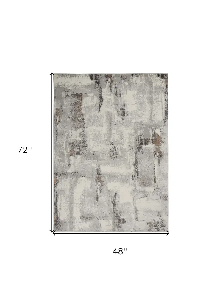 4' X 6' Ivory Black and Gray Abstract Non Skid Area Rug