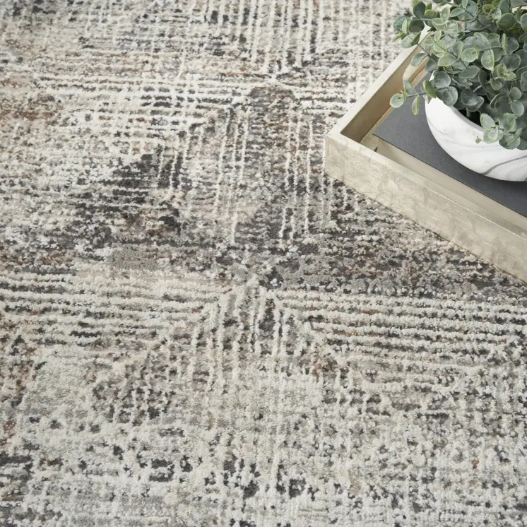 8' X 10' Ivory and Black Geometric Non Skid Area Rug