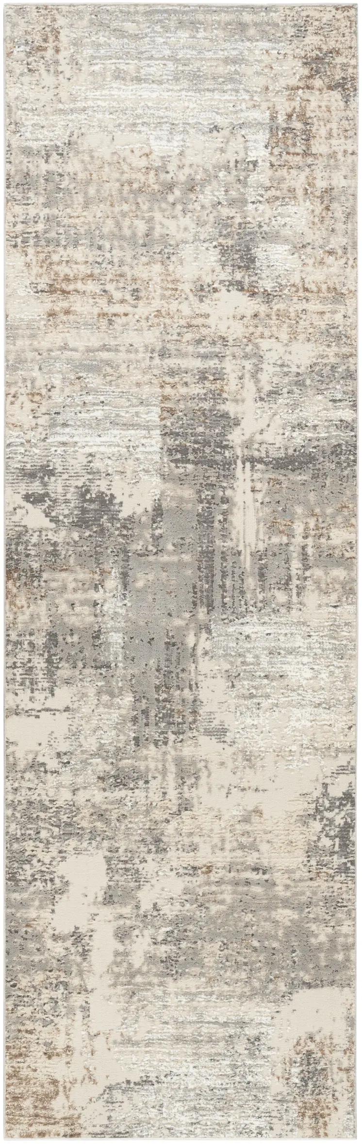 8' Beige and Gray Abstract Non Skid Runner Rug