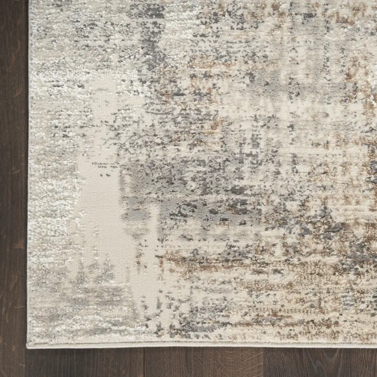8' Beige and Gray Abstract Non Skid Runner Rug