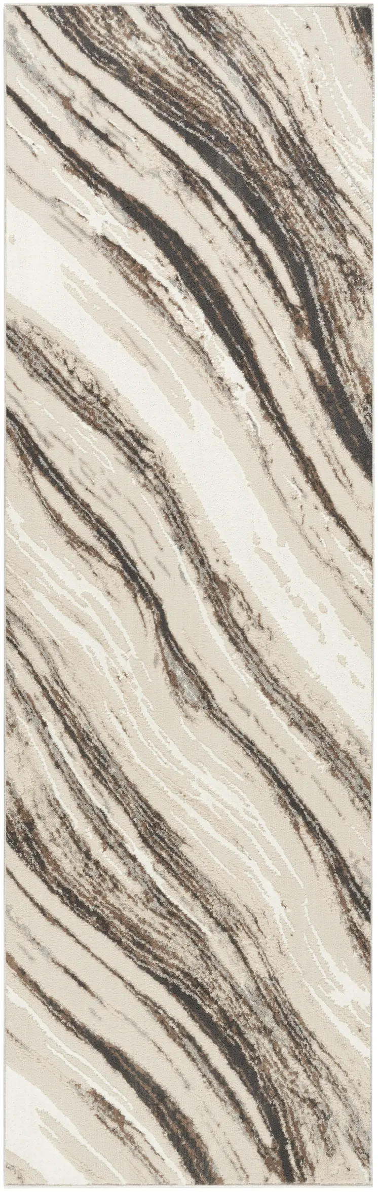 8' Beige and Gray Abstract Non Skid Runner Rug