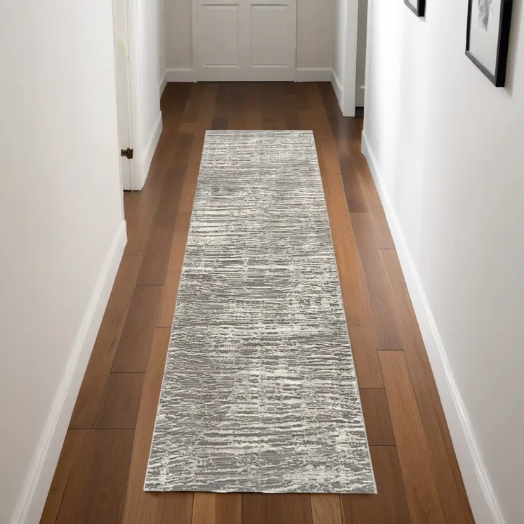 8' Ivory and Gray Abstract Runner Rug