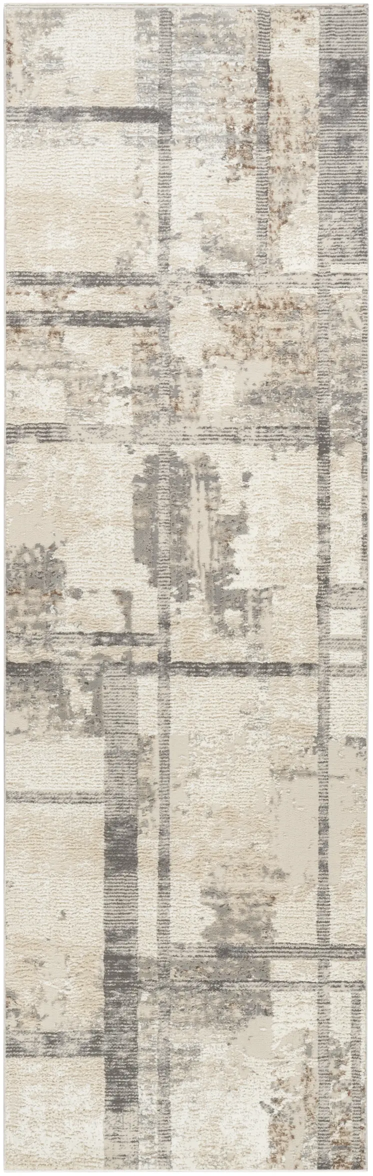 8' Ivory and Gray Abstract Non Skid Runner Rug