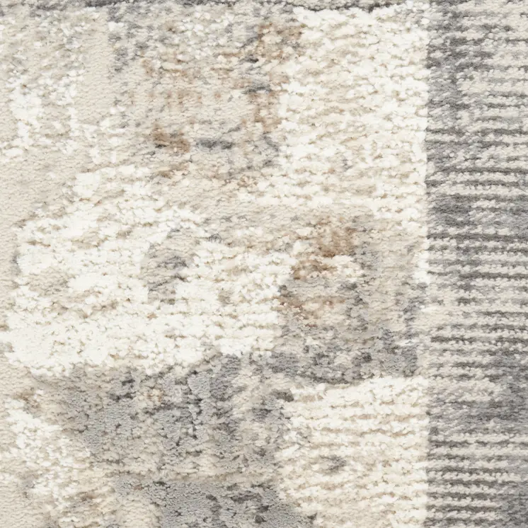 8' Ivory and Gray Abstract Non Skid Runner Rug