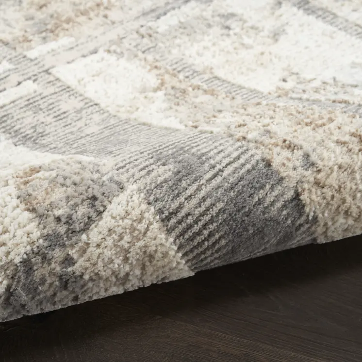 8' Ivory and Gray Abstract Non Skid Runner Rug