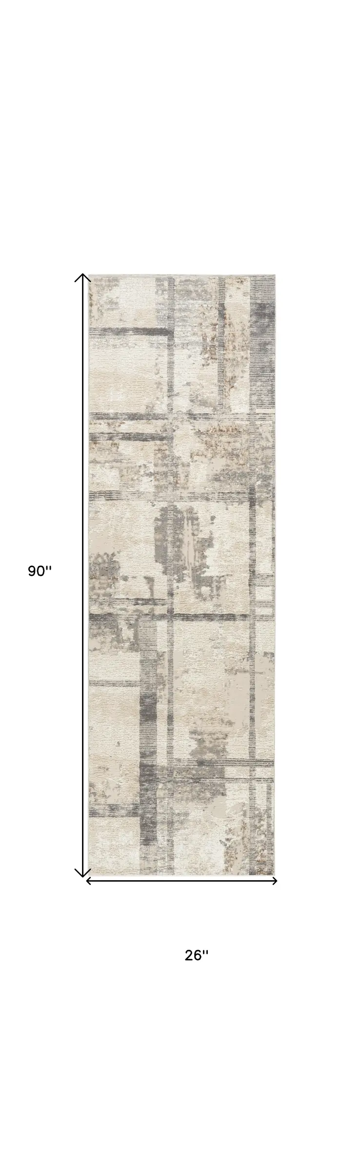 8' Ivory and Gray Abstract Non Skid Runner Rug