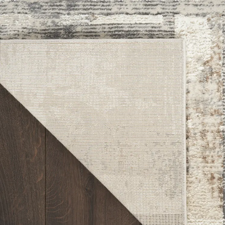 8' Ivory and Gray Abstract Non Skid Runner Rug