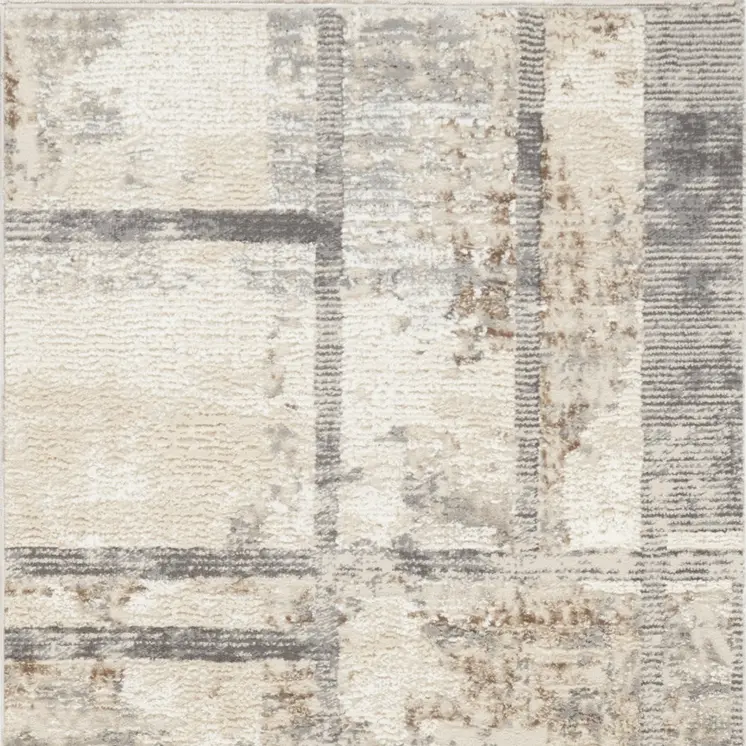 8' Ivory and Gray Abstract Non Skid Runner Rug