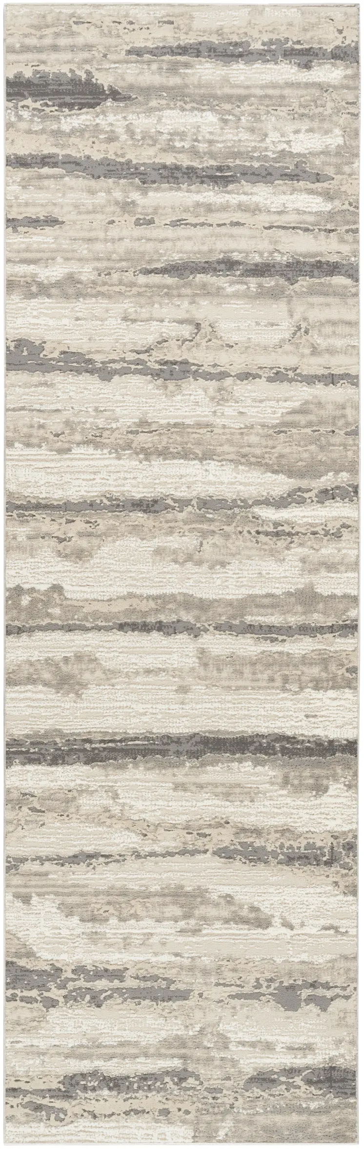 8' Beige Ivory and Gray Abstract Non Skid Runner Rug