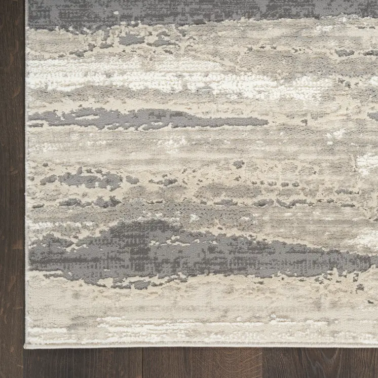 8' Beige Ivory and Gray Abstract Non Skid Runner Rug