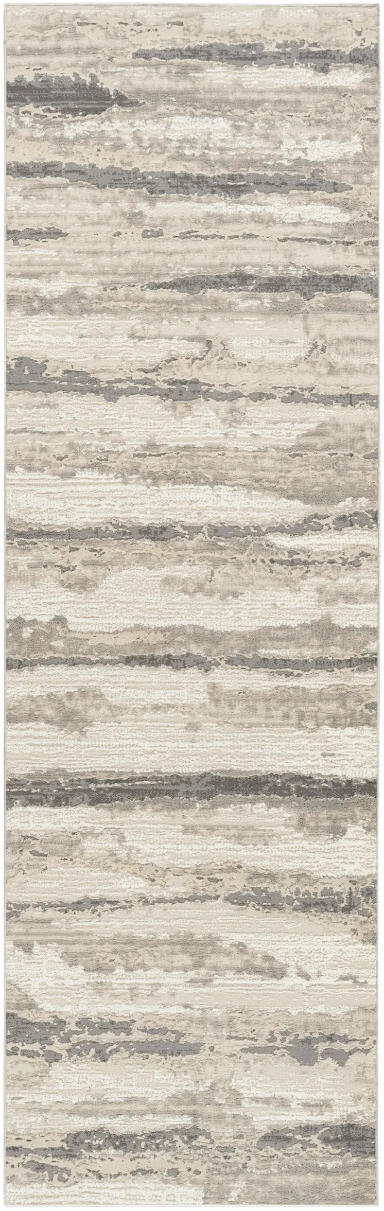 8' Beige Ivory and Gray Abstract Non Skid Runner Rug