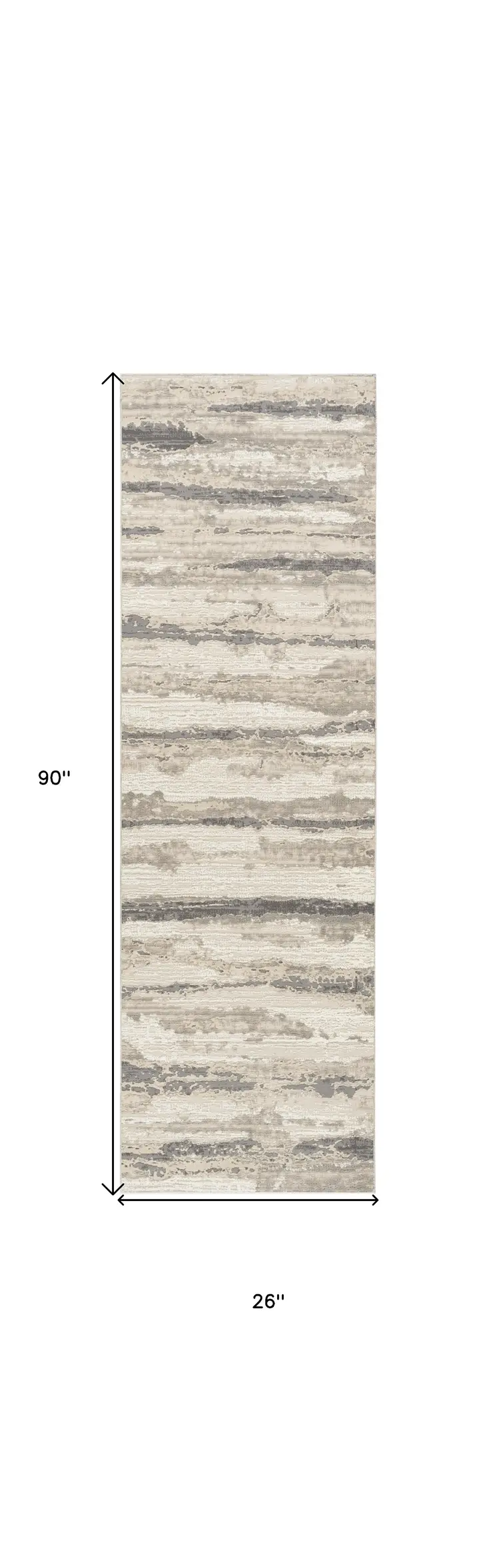 8' Beige Ivory and Gray Abstract Non Skid Runner Rug