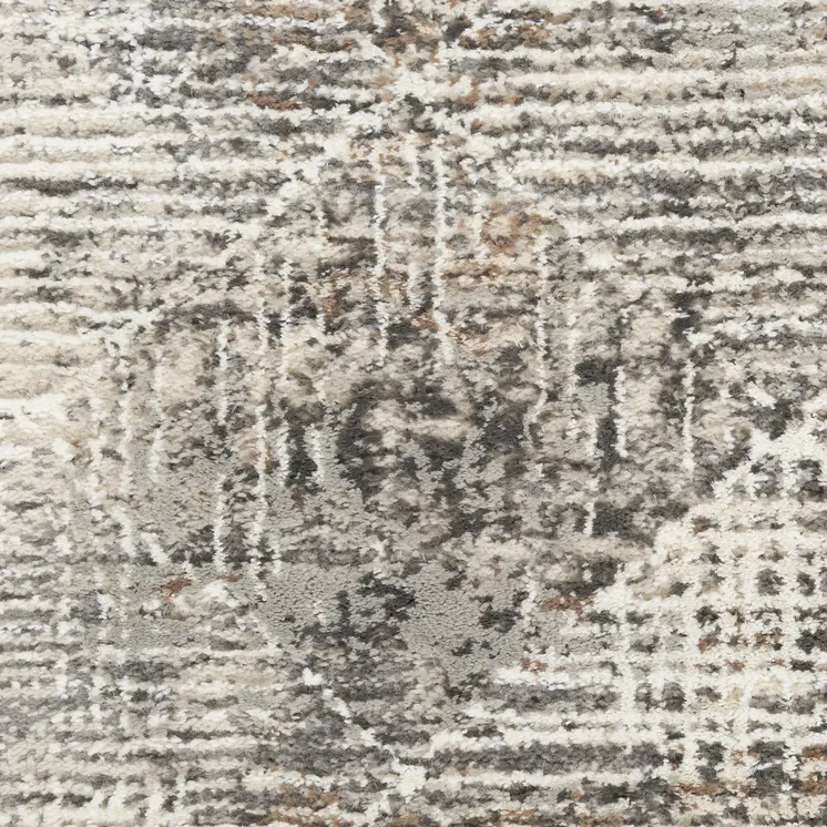 8' Ivory Black and Brown Geometric Non Skid Runner Rug