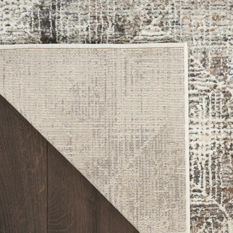 8' Ivory Black and Brown Geometric Non Skid Runner Rug