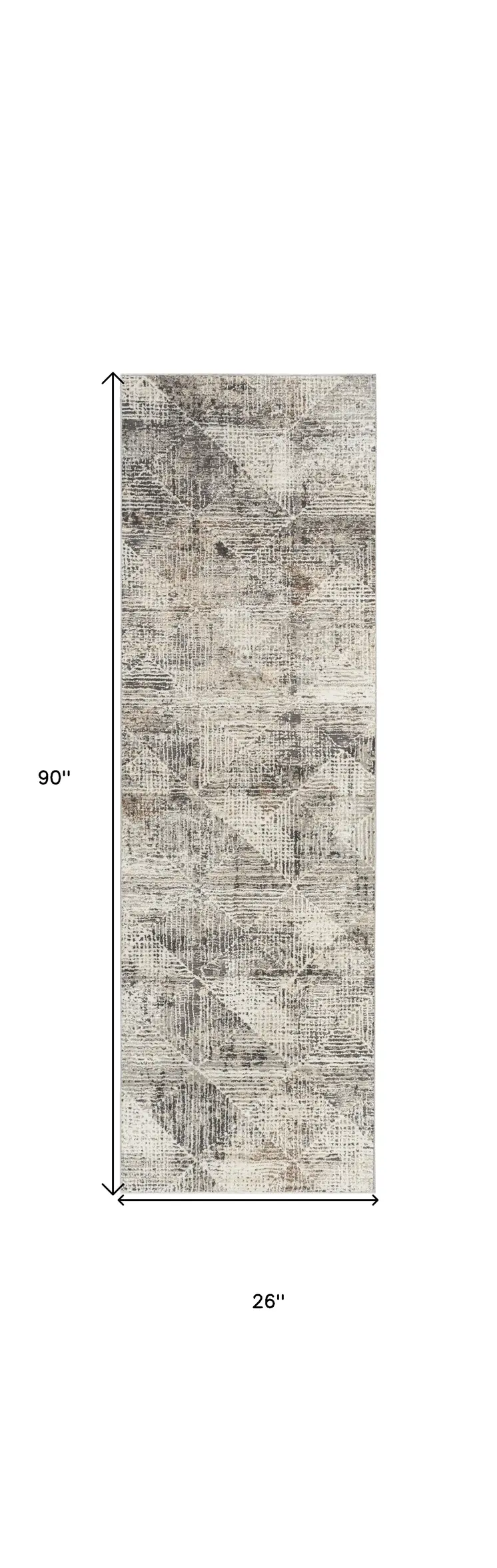 8' Ivory Black and Brown Geometric Non Skid Runner Rug
