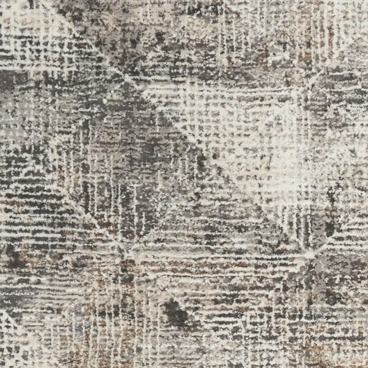 8' Ivory Black and Brown Geometric Non Skid Runner Rug