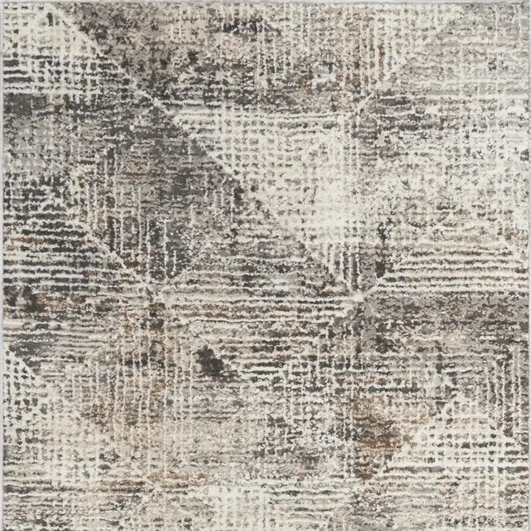 8' Ivory Black and Brown Geometric Non Skid Runner Rug