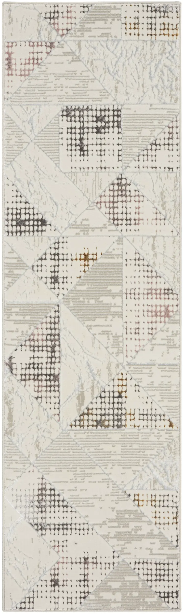 8' Beige Ivory and Gray Geometric Non Skid Runner Rug
