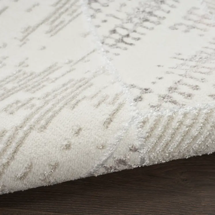 8' Beige Ivory and Gray Geometric Non Skid Runner Rug