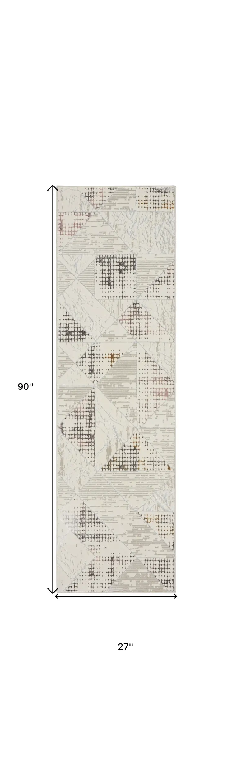 8' Beige Ivory and Gray Geometric Non Skid Runner Rug