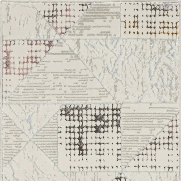 8' Beige Ivory and Gray Geometric Non Skid Runner Rug