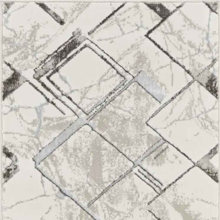 8' Ivory Blue and Gray Geometric Non Skid Runner Rug