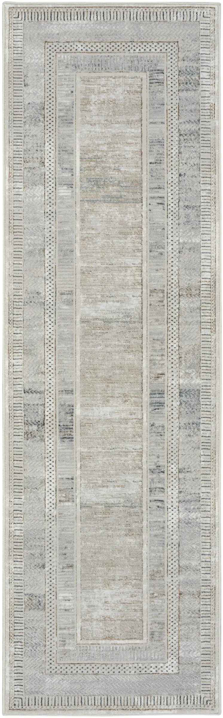 8' Gray and Ivory Geometric Non Skid Runner Rug