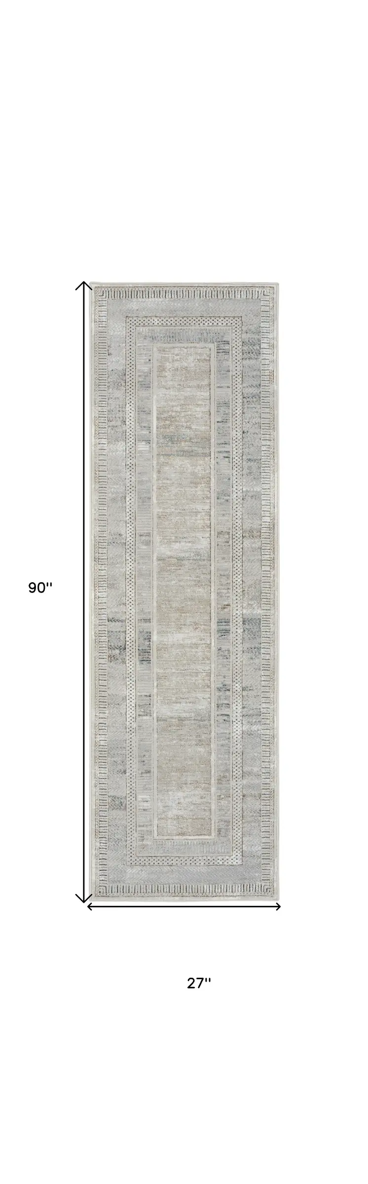8' Gray and Ivory Geometric Non Skid Runner Rug