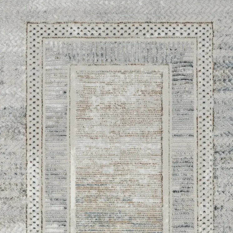 8' Gray and Ivory Geometric Non Skid Runner Rug