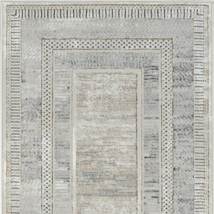 8' Gray and Ivory Geometric Non Skid Runner Rug