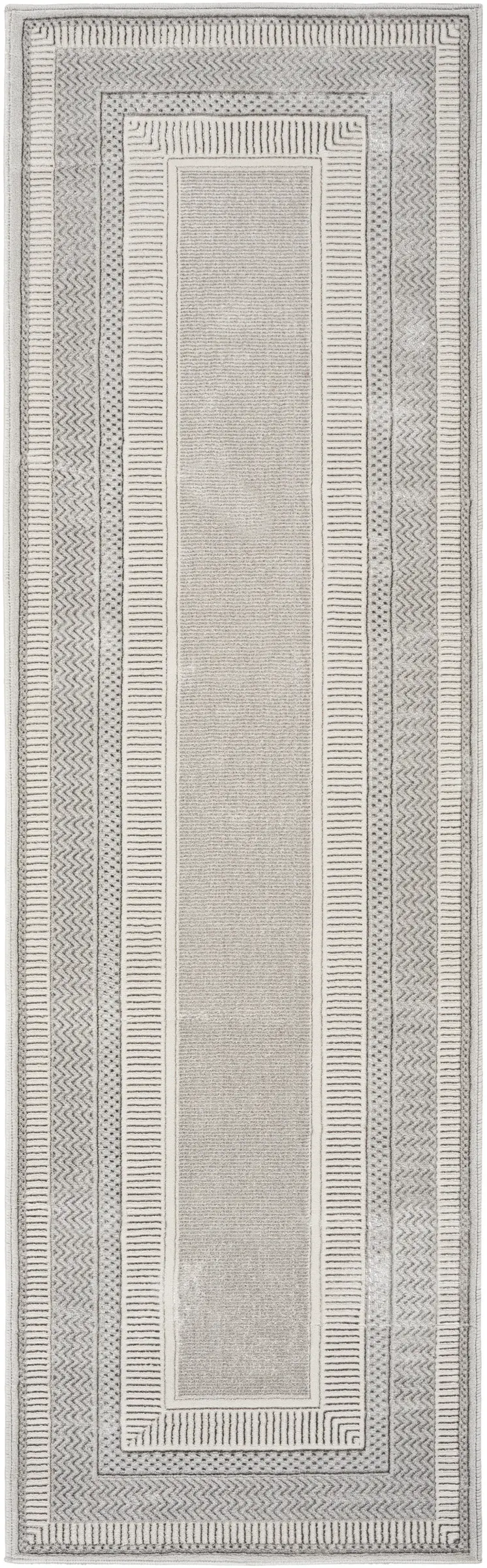 8' Silver and Ivory Geometric Non Skid Runner Rug