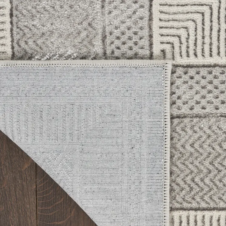 8' Silver and Ivory Geometric Non Skid Runner Rug
