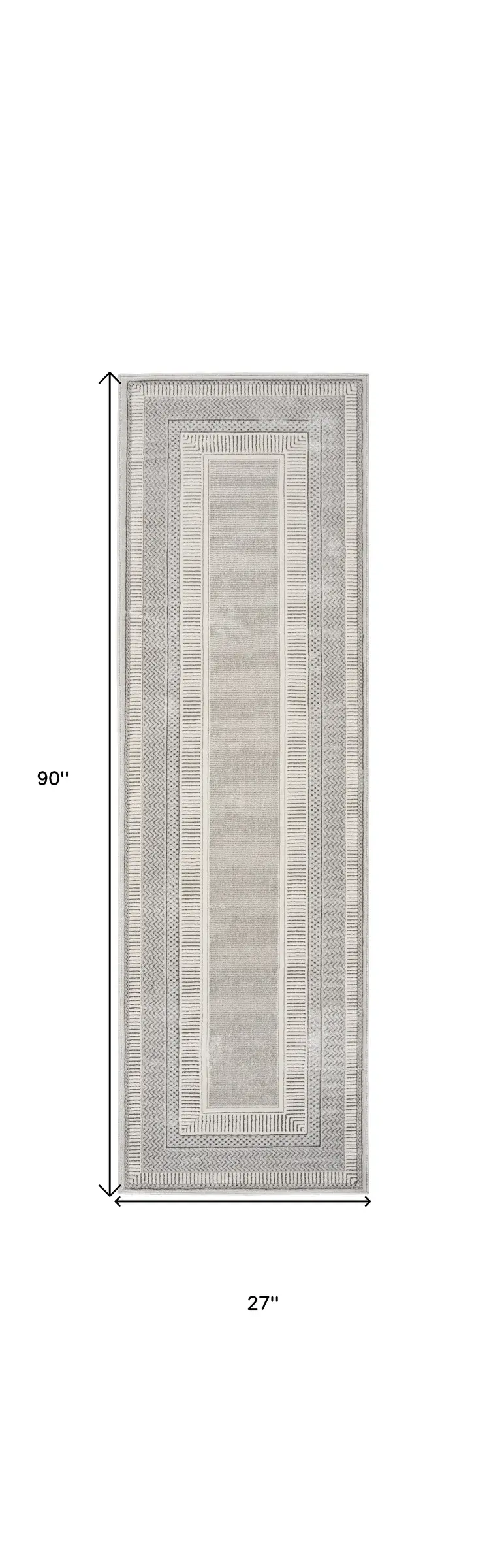 8' Silver and Ivory Geometric Non Skid Runner Rug