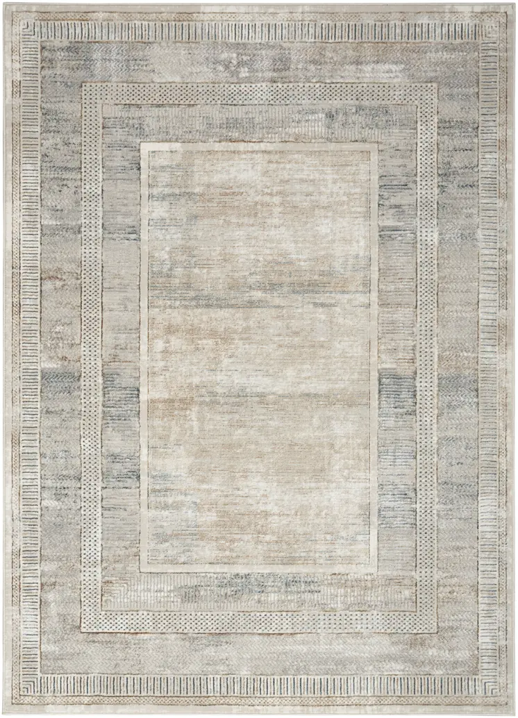 4' X 6' Ivory Blue and Gray Geometric Non Skid Area Rug