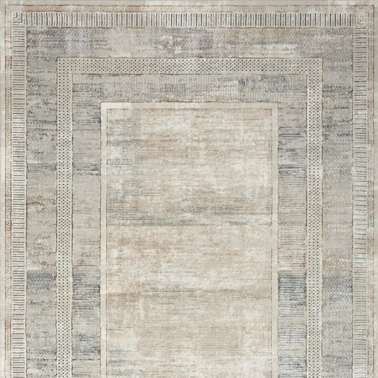 4' X 6' Ivory Blue and Gray Geometric Non Skid Area Rug