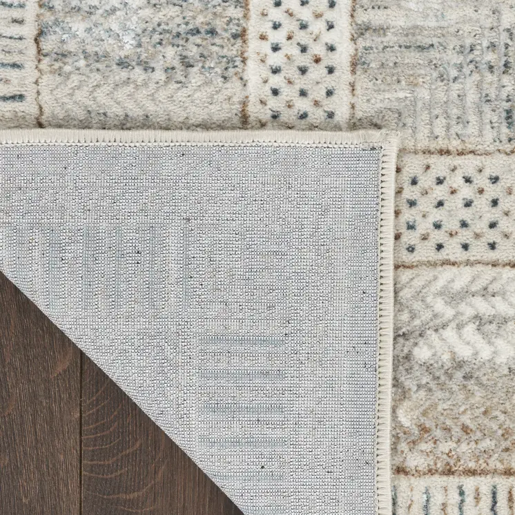 4' X 6' Ivory Blue and Gray Geometric Non Skid Area Rug