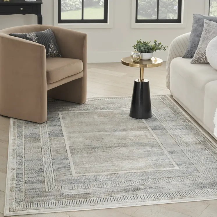 4' X 6' Ivory Blue and Gray Geometric Non Skid Area Rug