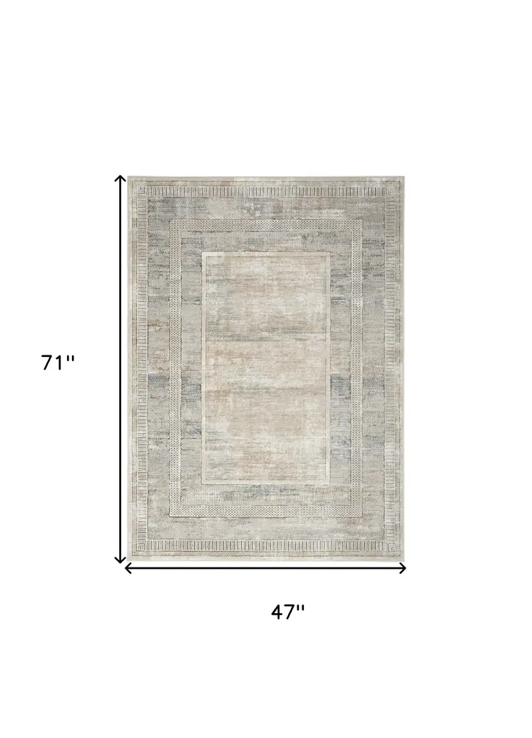 4' X 6' Ivory Blue and Gray Geometric Non Skid Area Rug