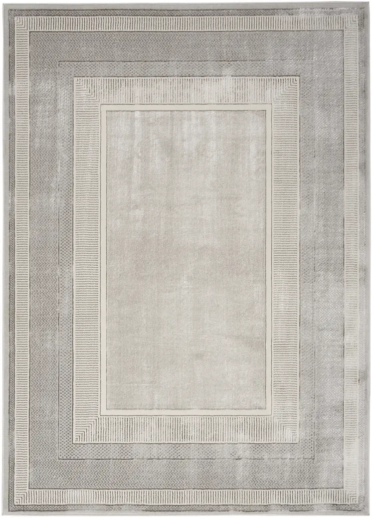 4' X 6' Silver and Ivory Geometric Non Skid Area Rug