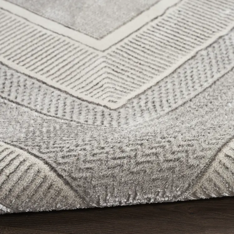 4' X 6' Silver and Ivory Geometric Non Skid Area Rug
