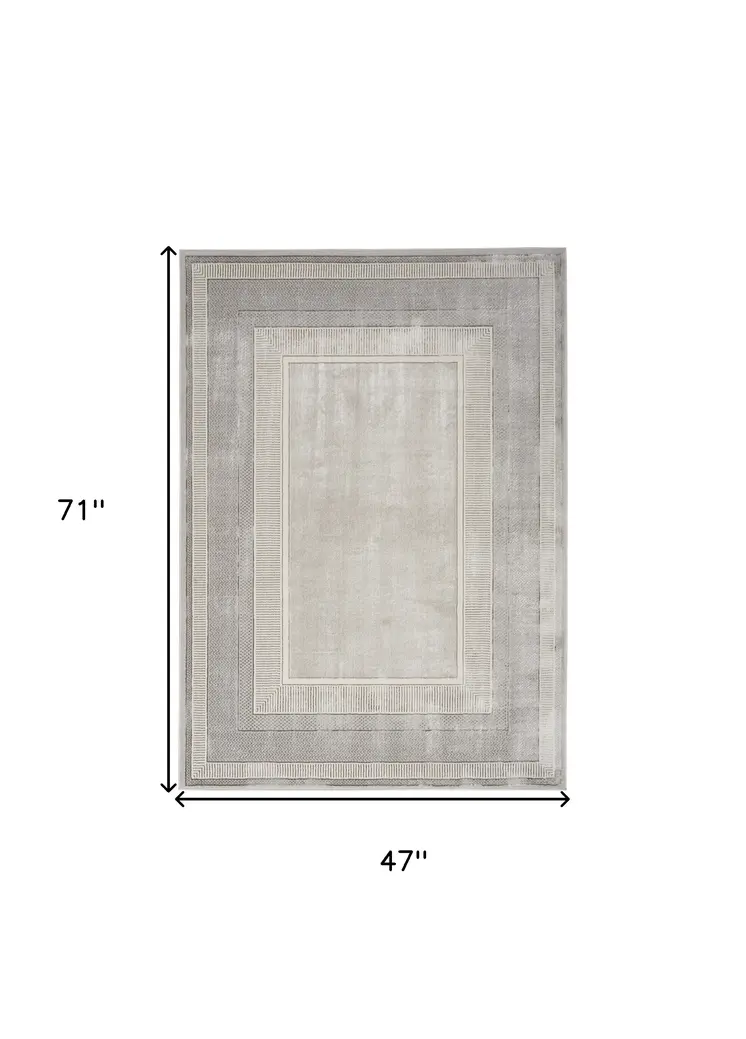 4' X 6' Silver and Ivory Geometric Non Skid Area Rug