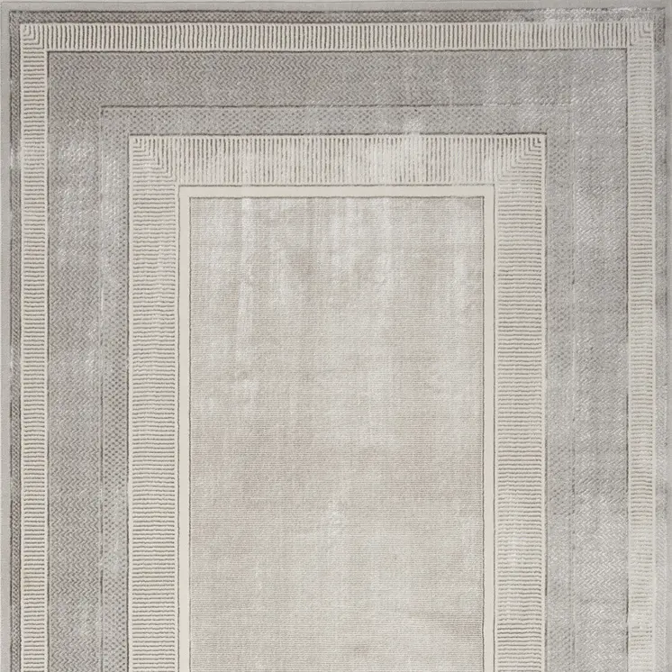 4' X 6' Silver and Ivory Geometric Non Skid Area Rug