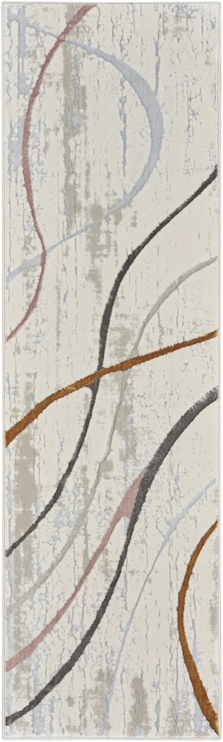 8' Ivory Black and Brown Abstract Non Skid Runner Rug