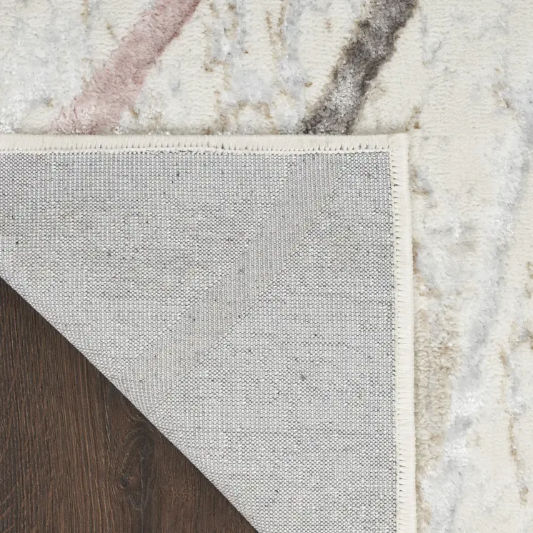 8' Ivory Black and Brown Abstract Non Skid Runner Rug